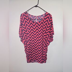 Andrea Chevron Patterned Pink and Blue Women's Top Size XL